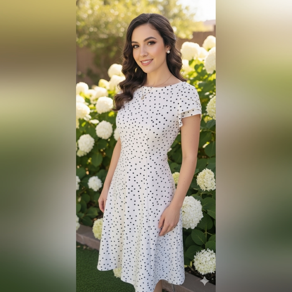 Elegant White Polka Dot Dress By DkNY Sz S